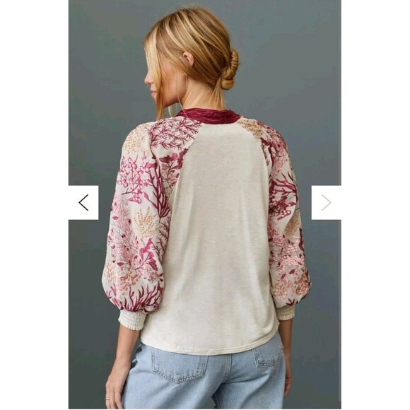 Anthropologie Tiny Floral Heavily Embroidered Bishop Puff Sleeve Boho Shirt XS - Picture 2 of 9